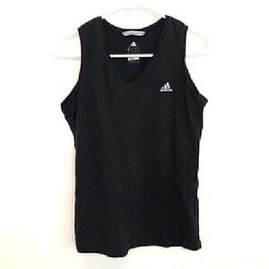 ADIDAS Clima 365 Tank Solid Black V-Neck Sleeveless Active Three Stripe Logo Top